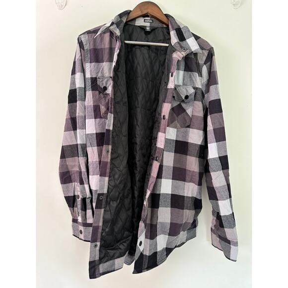 Volcom Plaid Jacket M Men Insulated Water Repellant Outdoor Black Skate Shirt - Picture 7 of 12